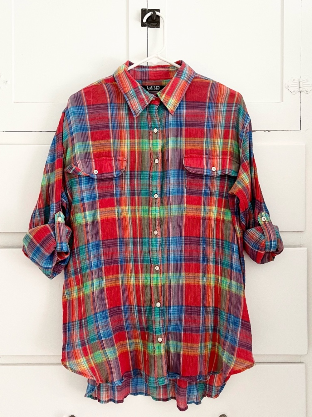 Lauren Ralph Lauren Cotton Gauze Plaid Button Down Shirt XL